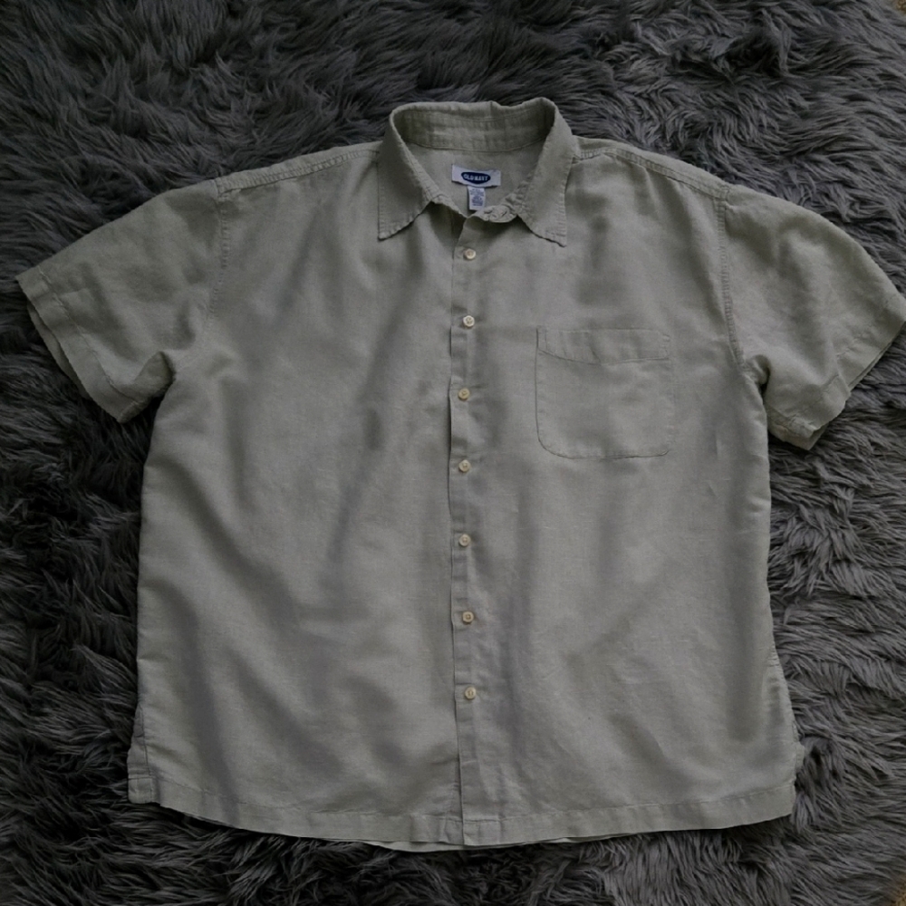 Old Navy Green Linen Blend Casual Button Down Shirt